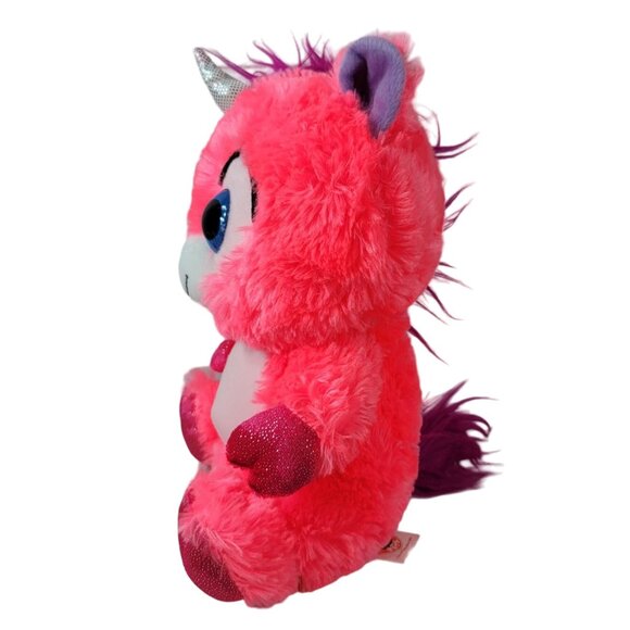 2/$15 Peek A Boo Valentine Unicorn Plush Pink 10.5" Silver Purple Mane Hearts - Picture 3 of 9